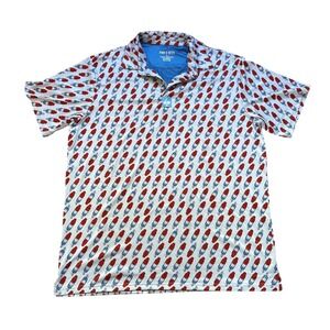 Pins & Aces Golf Polo Mens White Red Blue Popsicle Print Excellent SIZE XXL